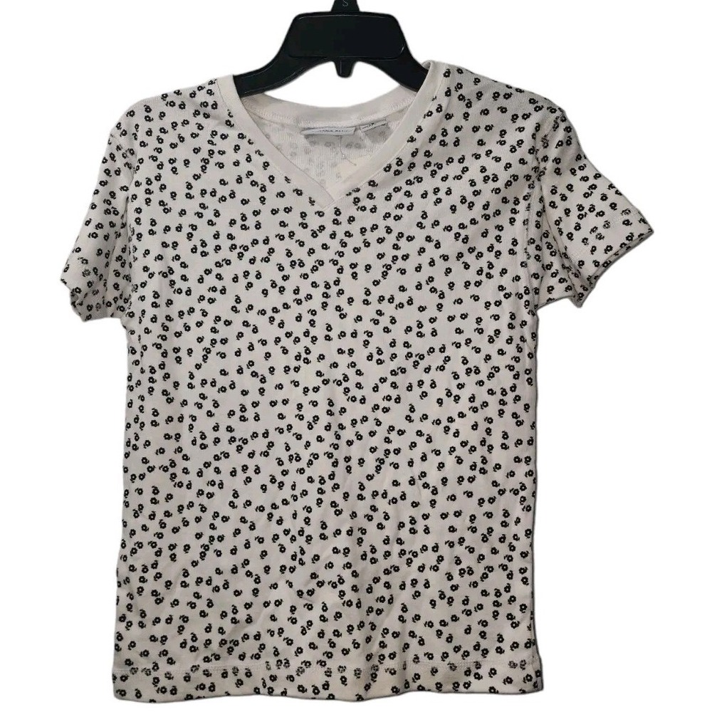 Montana Blues V-Neck‎ T-Shirt Black & White Print Casual Top Size S